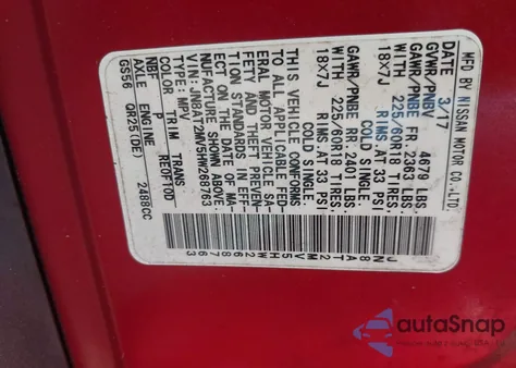 2017 Nissan Rogue Sl from USA, damaged, VIN JN8AT2MV5HW268763